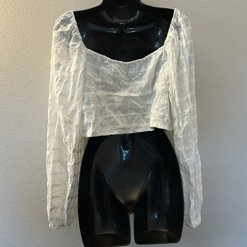 Princess Polly Riley Long Balloon Sleeve Tie Front Crop Top